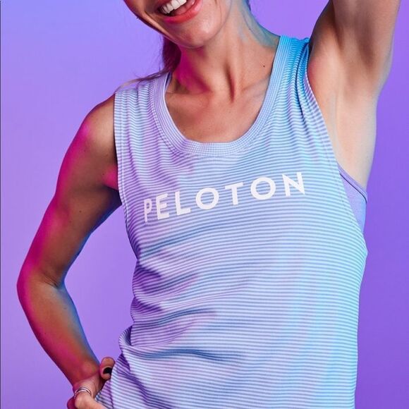NUX PELOTON Blue Stripped Outside Track Tank Top - Picture 1 of 10